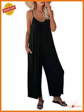 Sleeveless Jumpsuit Adjustable Spaghetti Strap Stretchy Long Pant Romper with